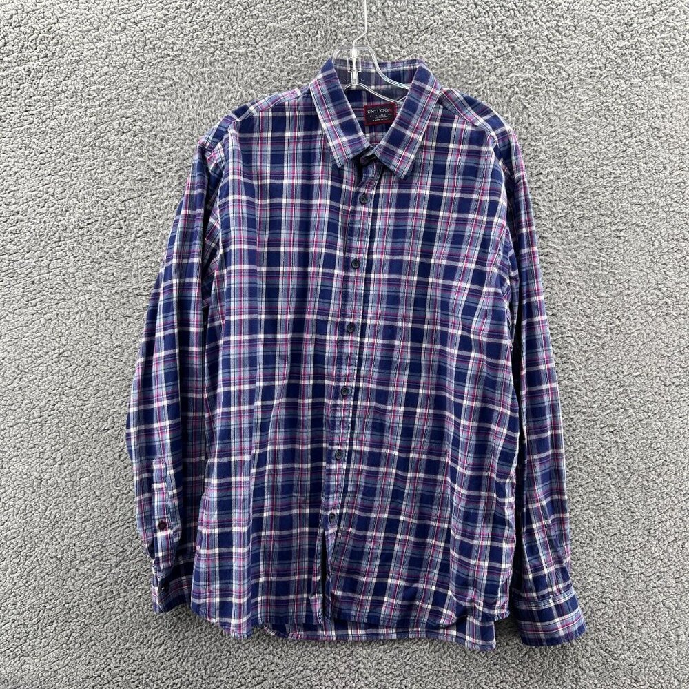 Untuckit Shirt Mens XL Long Sleeve Button Up Blue Plaid Cotton Casual